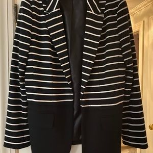 Black and white striped suit or jean blazer